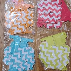 Chevron Pattern Party Decorations Set - Orange, Pink, Blue, Yellow Set Of 4